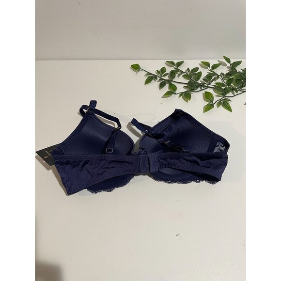 Versace 32B Navy Blue Push-Up Balconet Bra With Lace Accents And Adjustable Stra - Picture 4 of 7